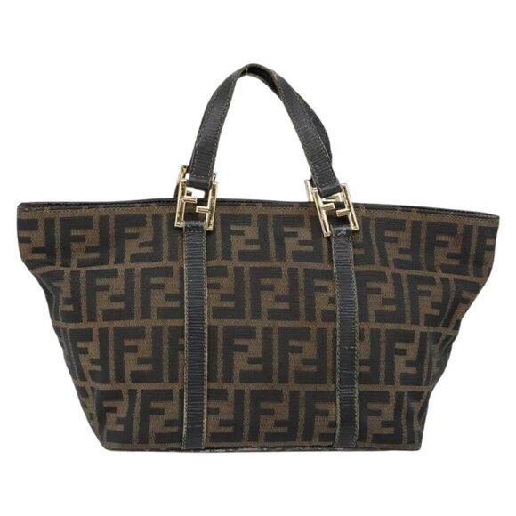 FENDI Zucca Canvas Hand Bag Brown Black gold Auth 146809 - Picture 3 of 16